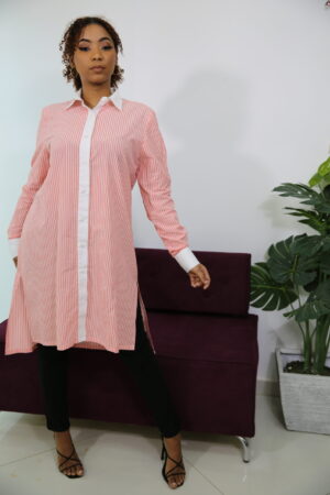 Chemise maxi en coton raillé