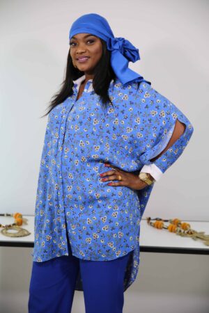 Chemise asymétrique en viscose - motif fleurette