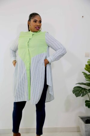 Chemise maxi encolure col mao - motif patché