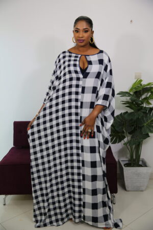 Faux boubou en coton fluide - motif carreaux dégradé