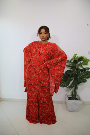 Tunique Longue épaule décolleté en crêpe imprimer