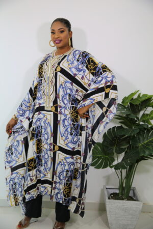 Tunique Longue en coton imprimer - Broderie sur l'encolure