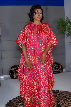 Tunique Longue Rouge à Motifs