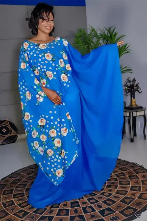 Tunique Longue Bleue à Fleurs