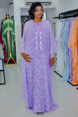 Tunique Longue Lavande à Motifs Floraux