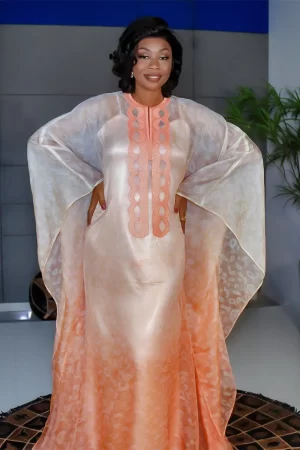 Tunique Longue Pêche et Blanche Transparente